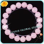 New 10.5mm Natural Rose Crystal Quartz Stone Pink Elastic Bracelet, Love Gift, Size M